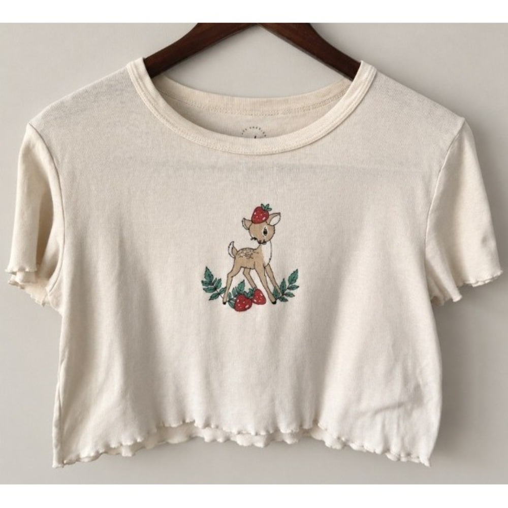 PS/LA Los Angeles California Crop Top Cute Deer Strawberry Graphic Size Medium